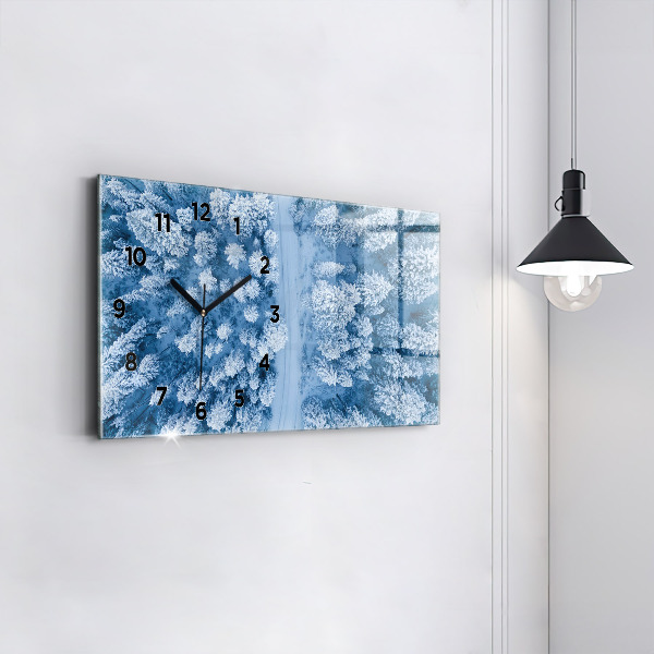 Horizontální skleněné hodiny na stěnu Les z ptačí perspektivy Dron