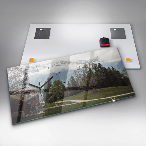 Horizontální skleněné hodiny na stěnu Pohled na hory