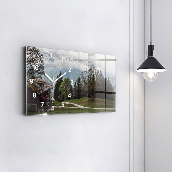 Horizontální skleněné hodiny na stěnu Pohled na hory