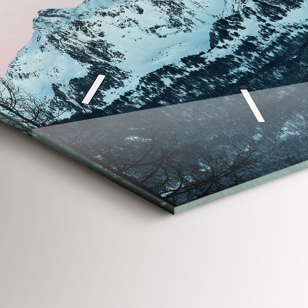 Horizontální skleněné hodiny na stěnu Horské pásmo v zimě