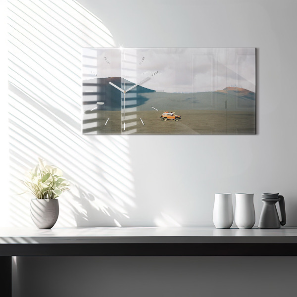 Horizontální skleněné hodiny na stěnu Vozidlo na Kamčatce