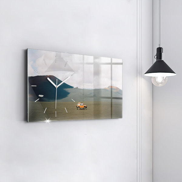 Horizontální skleněné hodiny na stěnu Vozidlo na Kamčatce