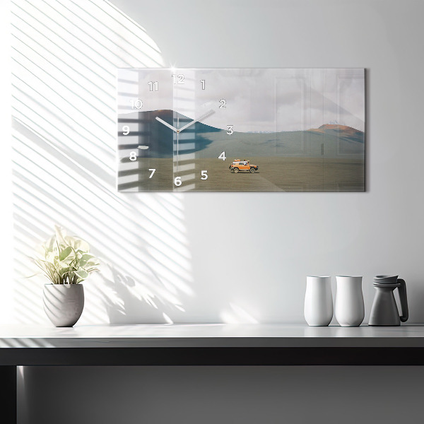 Horizontální skleněné hodiny na stěnu Vozidlo na Kamčatce