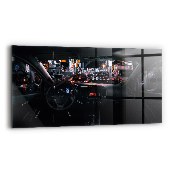 Horizontální skleněné hodiny na stěnu Auto v Tokiu