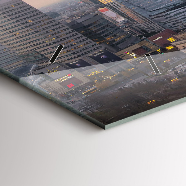 Horizontální skleněné hodiny na stěnu Panorama Varšavy