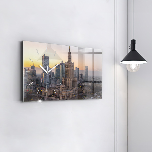 Horizontální skleněné hodiny na stěnu Panorama Varšavy