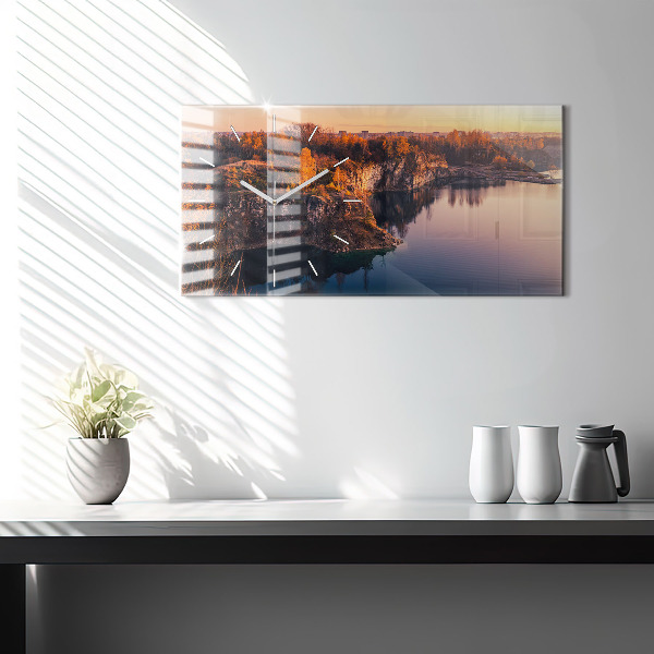 Horizontální skleněné hodiny na stěnu Krakovské jezero Zakrzówek Podzim