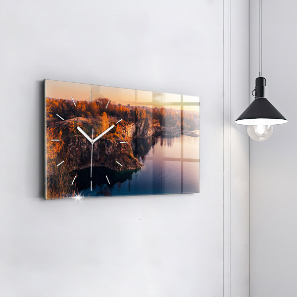Horizontální skleněné hodiny na stěnu Krakovské jezero Zakrzówek Podzim