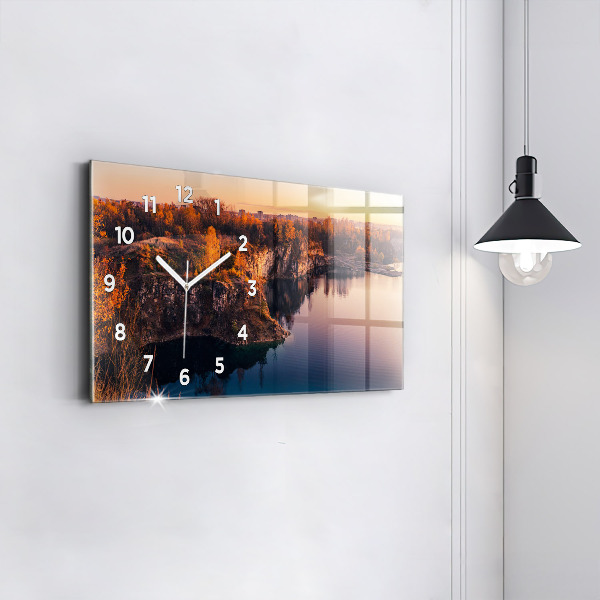 Horizontální skleněné hodiny na stěnu Krakovské jezero Zakrzówek Podzim