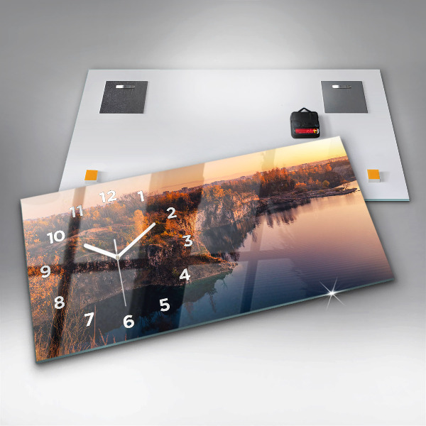 Horizontální skleněné hodiny na stěnu Krakovské jezero Zakrzówek Podzim