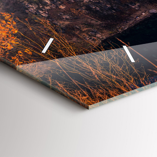 Horizontální skleněné hodiny na stěnu Krakovské jezero Zakrzówek Podzim