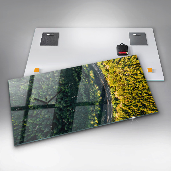 Horizontální skleněné hodiny na stěnu Les z ptačí perspektivy