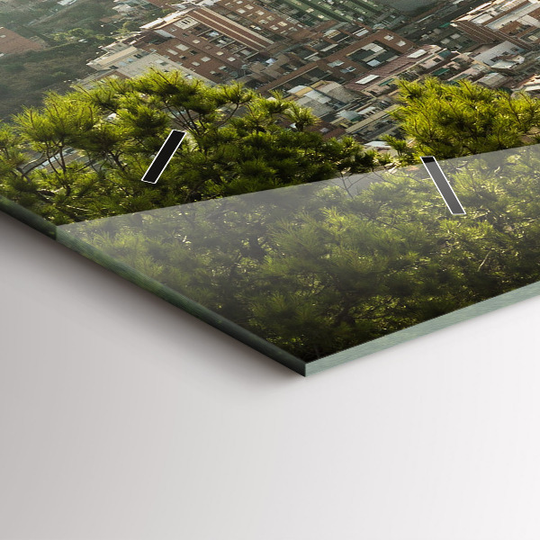 Horizontální skleněné hodiny na stěnu Pohled na Montjuic v Barceloně