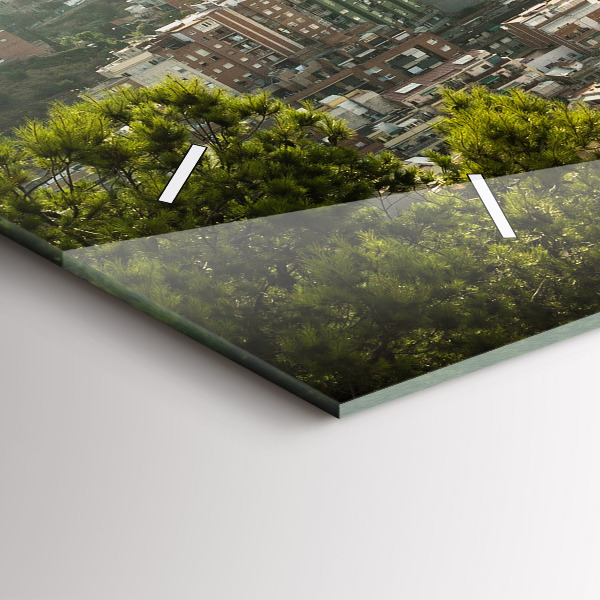 Horizontální skleněné hodiny na stěnu Pohled na Montjuic v Barceloně