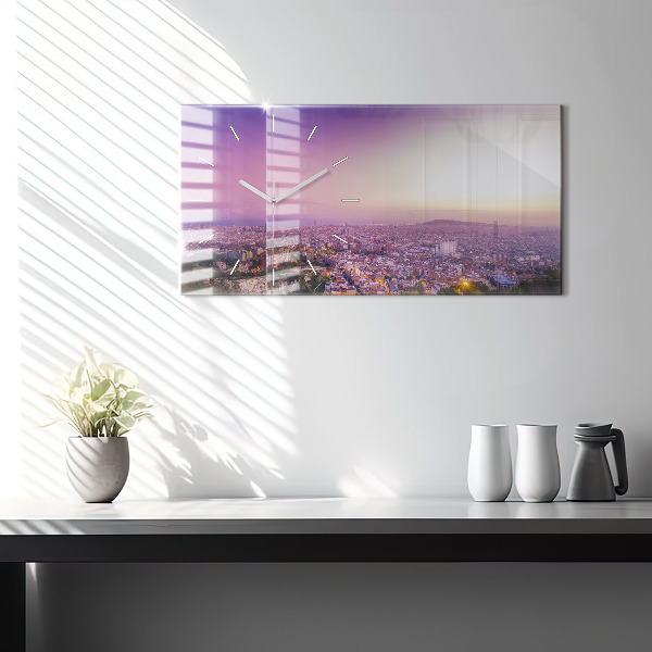 Horizontální skleněné hodiny na stěnu Barcelona Bunkry El Carmel