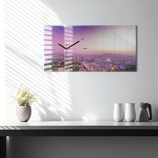 Horizontální skleněné hodiny na stěnu Barcelona Bunkry El Carmel