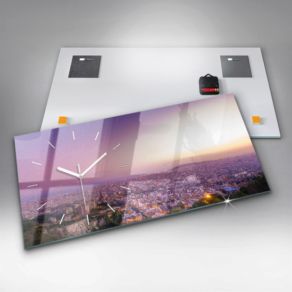 Horizontální skleněné hodiny na stěnu Barcelona Bunkry El Carmel