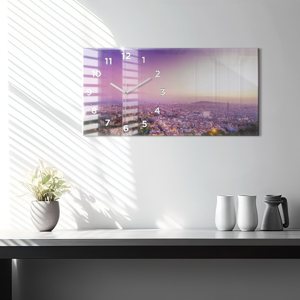 Horizontální skleněné hodiny na stěnu Barcelona Bunkry El Carmel