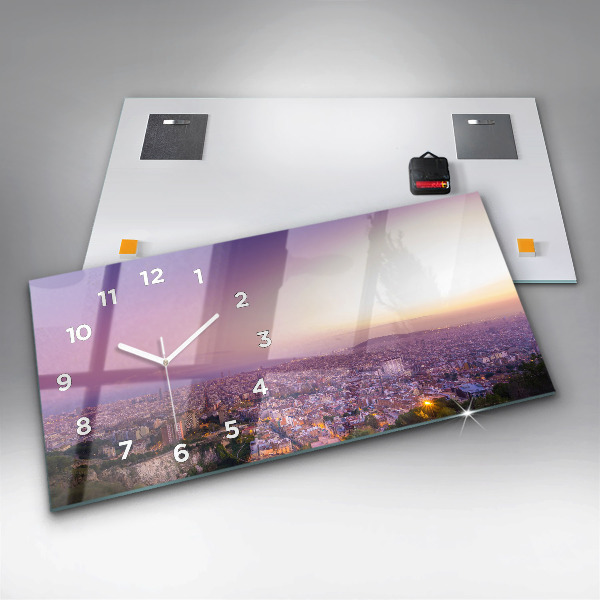 Horizontální skleněné hodiny na stěnu Barcelona Bunkry El Carmel