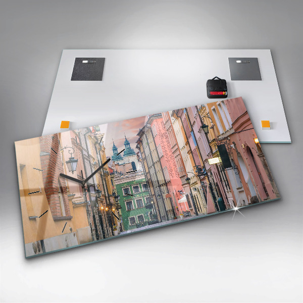 Horizontální skleněné hodiny na stěnu Staré město ve Varšavě