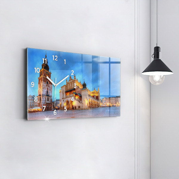 Horizontální hodiny na skle Hlavní náměstí v Krakově