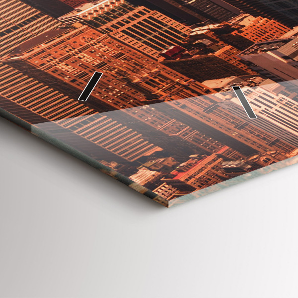 Horizontální skleněné hodiny na stěnu Panorama města na západ