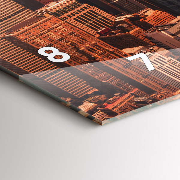 Horizontální skleněné hodiny na stěnu Panorama města na západ