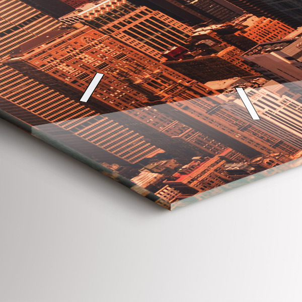 Horizontální skleněné hodiny na stěnu Panorama města na západ