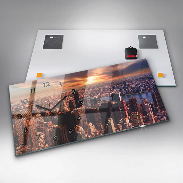Horizontální skleněné hodiny na stěnu Panorama města na západ