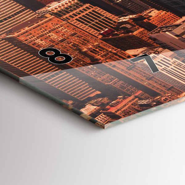 Horizontální skleněné hodiny na stěnu Panorama města na západ