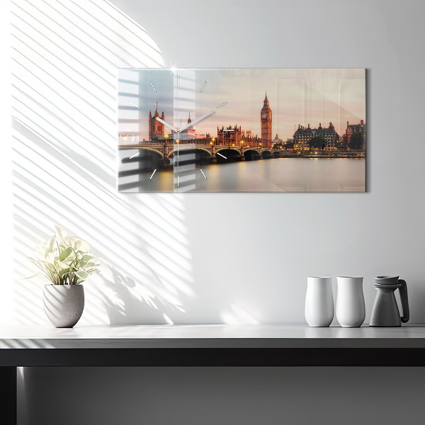 Horizontální skleněné hodiny na stěnu Big Ben londýnské panorama