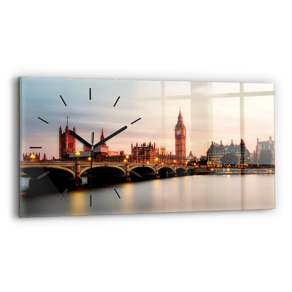 Horizontální skleněné hodiny na stěnu Big Ben londýnské panorama
