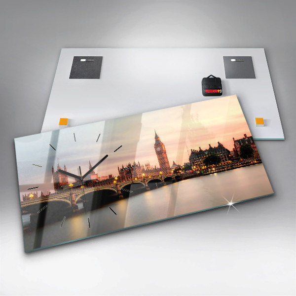 Horizontální skleněné hodiny na stěnu Big Ben londýnské panorama
