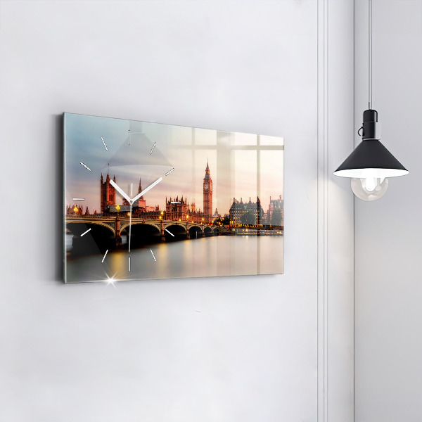 Horizontální skleněné hodiny na stěnu Big Ben londýnské panorama