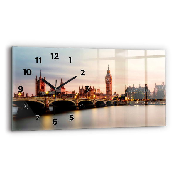 Horizontální skleněné hodiny na stěnu Big Ben londýnské panorama