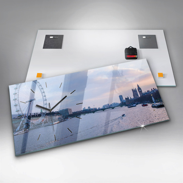 Horizontální skleněné hodiny na stěnu Panorama London Eye