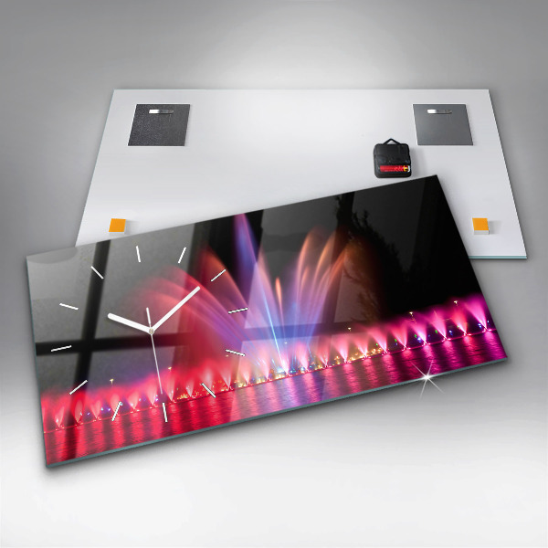 Horizontální hodiny na skle Vratislavská fontána v noci