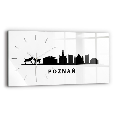 Horizontální skleněné hodiny na stěnu Grafika panoramatu Poznaně