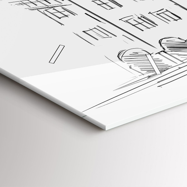 Horizontální skleněné hodiny na stěnu Skica starého města Poznaně