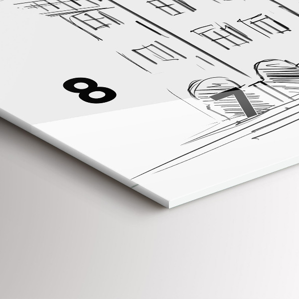 Horizontální skleněné hodiny na stěnu Skica starého města Poznaně