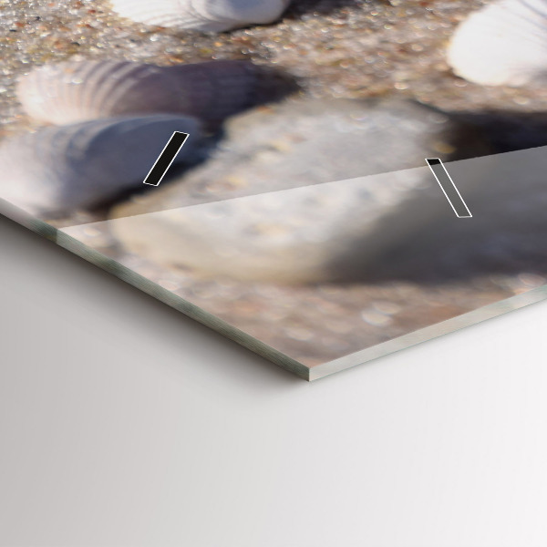 Horizontální hodiny na skle Mušle na pláži