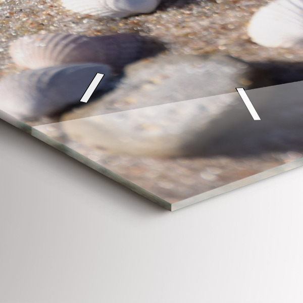 Horizontální hodiny na skle Mušle na pláži