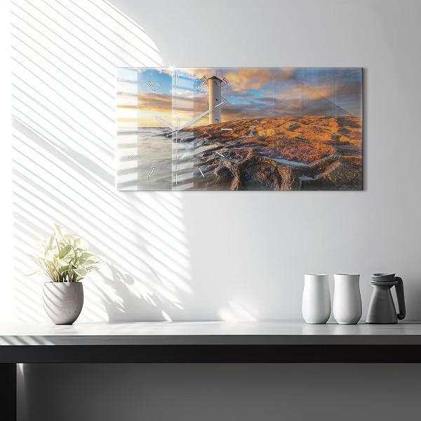 Horizontální hodiny na skle Maják a Baltské moře