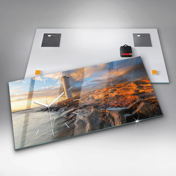 Horizontální hodiny na skle Maják a Baltské moře