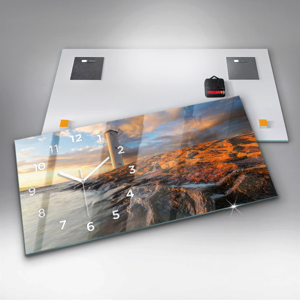 Horizontální hodiny na skle Maják a Baltské moře