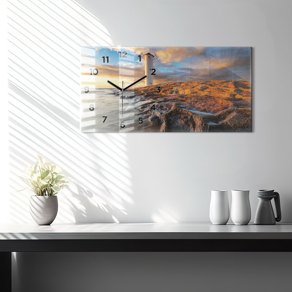 Horizontální hodiny na skle Maják a Baltské moře