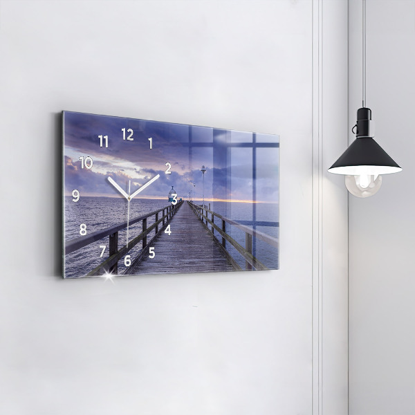 Horizontální skleněné hodiny na stěnu Molo na Baltském moři