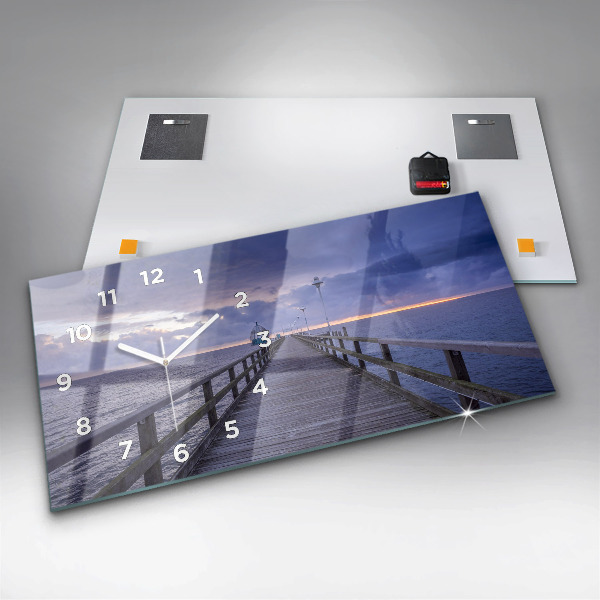 Horizontální skleněné hodiny na stěnu Molo na Baltském moři