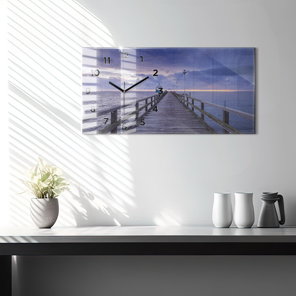 Horizontální skleněné hodiny na stěnu Molo na Baltském moři