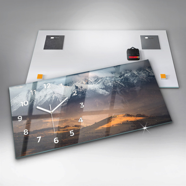 Horizontální skleněné hodiny na stěnu Tatry v zimním panoramatu